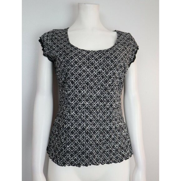 WOMEN'S BLACK & WHITE STRETCH KNIT BLOUSE - INC INTERNATIONAL CONCEPTS - SIZE M - Picture 2 of 6